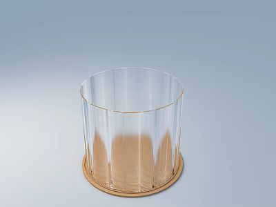 Elegant Transparent Glass Cup With Ribbed Design And Gold Base 3d model