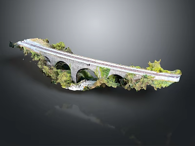 Detailed Stone Bridge Model With Multiple Arches And Surrounding Greenery 3d model