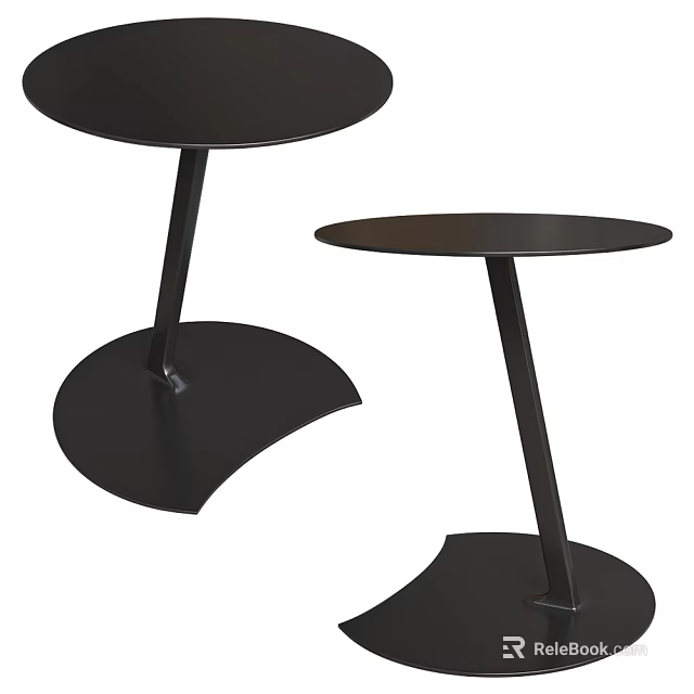 Two Black Round Modern Coffee Tables With Unique Curved Base Design 3d model