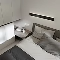 Modern Minimalist Bedroom Interior With Grey Bed Nightstands Ceiling Light And White Wardrobe