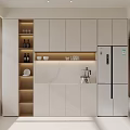 Modern White Kitchen Sideboard With Storage Cabinets And Open Shelves 3d model