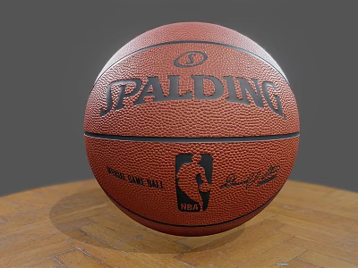 Spalding Orange NBA Official Game Basketball On Wooden Surface Sports Equipment 3d model