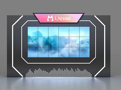 Modern Display Cabinet Shelf With Pink Aliemu Logo Black Frame White Border Blue Cloud Background 3d model