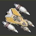 Futuristic Sci-Fi Spaceship With Detailed Gold White Design And Multiple Metallic Engines