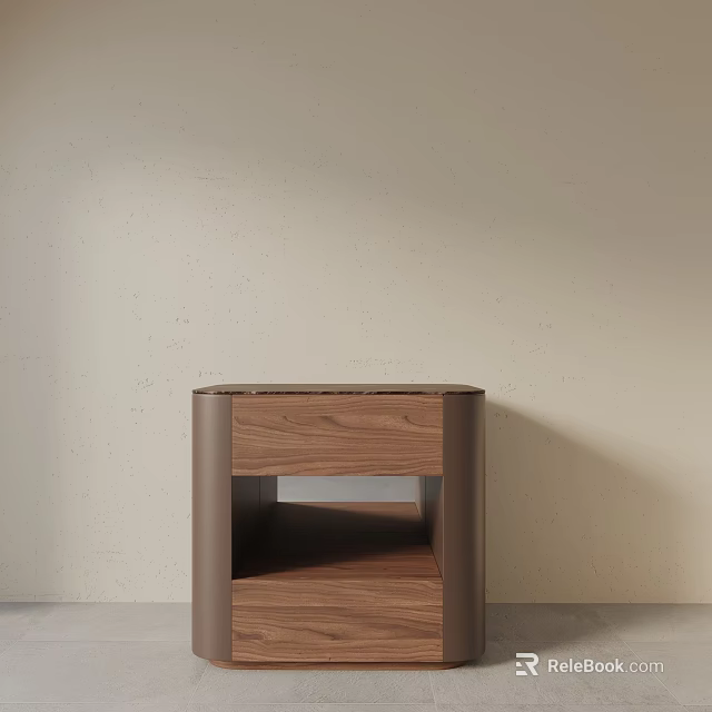 Modern Walnut Wood Nightstand With Metal Frame And Open Shelf 3d model 
