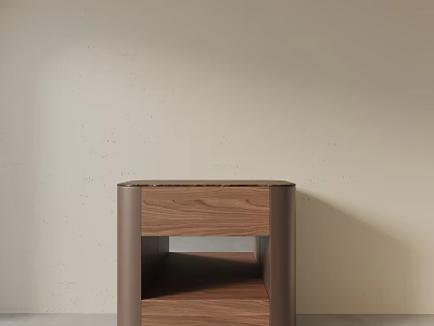 Modern Walnut Wood Nightstand With Metal Frame And Open Shelf 3d model