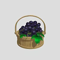 Bamboo Basket With Fresh Purple Grapes And Green Leaves For Daily Use
