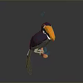 Low Poly Style Toucan with Vibrant Orange Yellow Beak and Dark Body on Gray Background