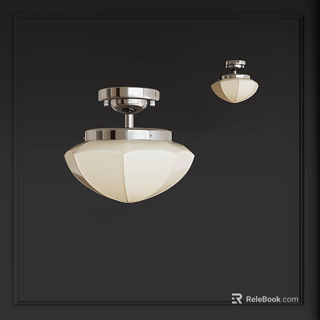 Modern Ceiling Lights With Geometric White Shades And Metallic Bases On Dark Wall 3d model 