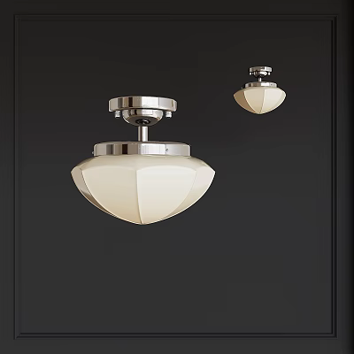 Modern Ceiling Lights With Geometric White Shades And Metallic Bases On Dark Wall 3d model