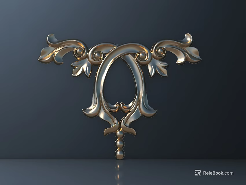 Intricate Golden Classical Carving With Curved Leaves Oval Center And Pendant 3d model 