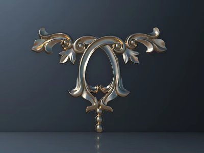 Intricate Golden Classical Carving With Curved Leaves Oval Center And Pendant 3d model