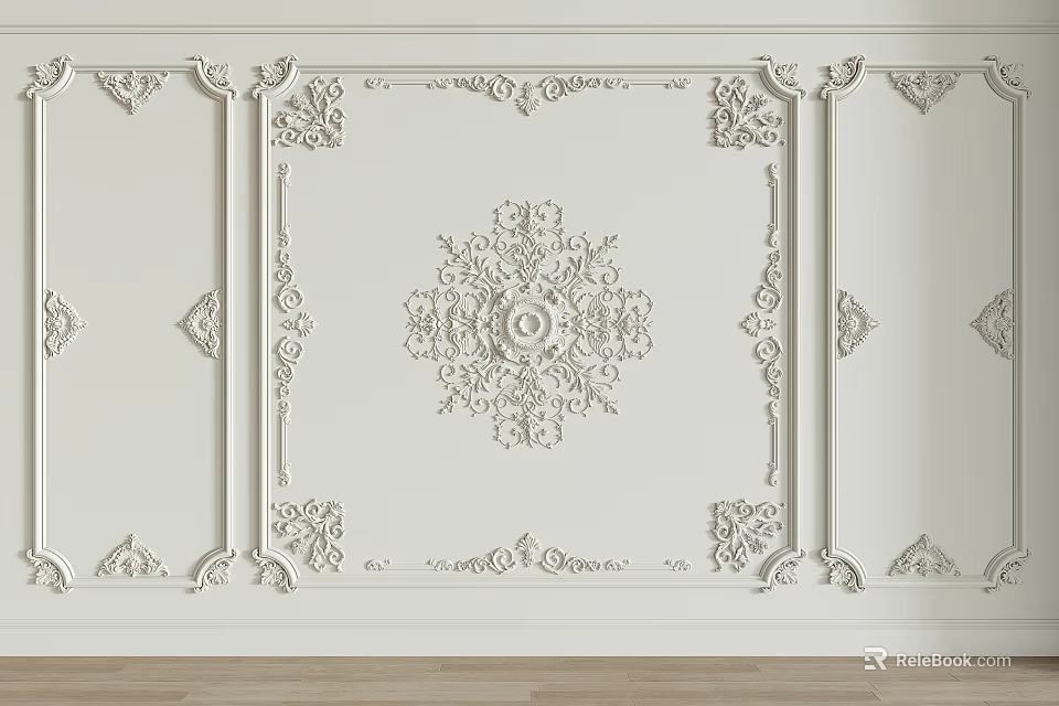 Elegant White Wall Carvings With Intricate Patterns And Ornate Classic Design 3d model 