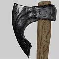 Classic Axe With Black Metal Head And Natural Wooden Handle Design