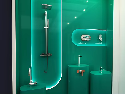 Modern Green Bathroom Suite With Shower Fixtures Faucets And LED Lighting 3d model