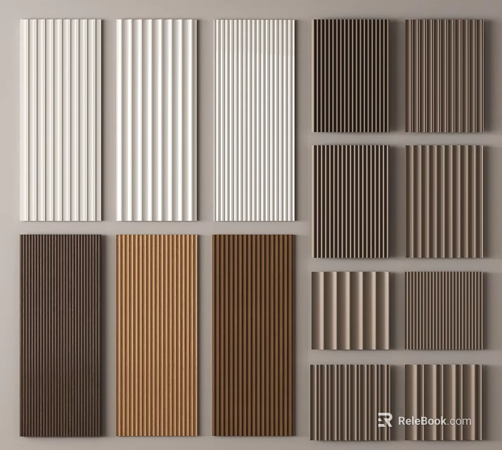 Various Color Vertical Striped Wall Panels With Different Textures For Interior 3d model 