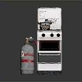 Mini Gas Stove Equipment With Open Oven Door And Gas Cylinder
