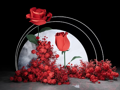 Beautiful Floral Display With Red Roses Red Flowers And Arched Frame On Circular Background 3d model