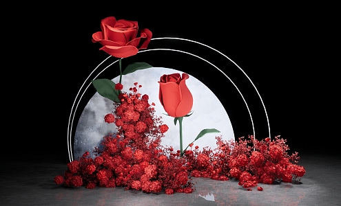 Rose Welcome Area Arrangement Floriculture Rose Welcome Area Photo Area Ceremony Area Red Wedding Floriculture Beautiful Chen Arrangement Rose Bubble Carving 3d model