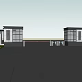 Modern Entrance Gate With Glass Panels Sleek Design And Greenery Surroundings