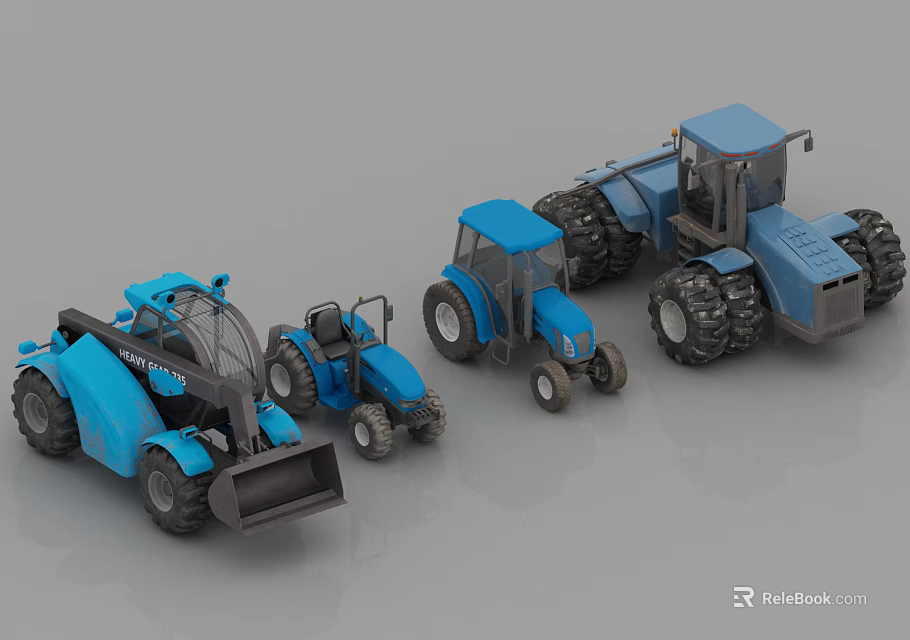 Blue Functional Utility Vehicles Including Loaders Tractors And Heavy Equipment 3d model 