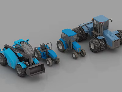 Blue Functional Utility Vehicles Including Loaders Tractors And Heavy Equipment 3d model