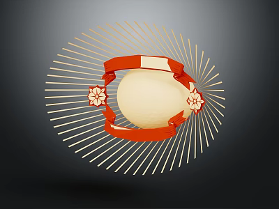 Decorative Scene Component With Radiating Lines Red Ribbon Beige Sphere And Floral Decorations 3d model