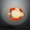 Decorative Scene Component With Radiating Lines Red Ribbon Beige Sphere And Floral Decorations