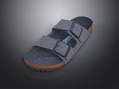 Birkenstock Gray Sandals With Double Strap Design And Textured Rubber Sole Orange Trim 3d model