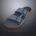 Birkenstock Gray Sandals With Double Strap Design And Textured Rubber Sole Orange Trim