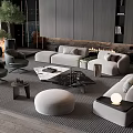 Modern Living Room Sofa and Coffee Table Set With Armchairs Area Rug and Decorative Accents