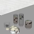 Elegant Table Setting With Glass Cups Rosemary Water Candle And Macarons On White Table