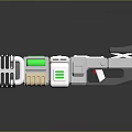 Futuristic Sci Fi Weapon With Silver Body Green Accents And Grip Design