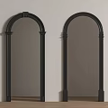 Elegant Black Arched Mirrors With Decorative Frames On Wooden Floor Against Light Colored Wall