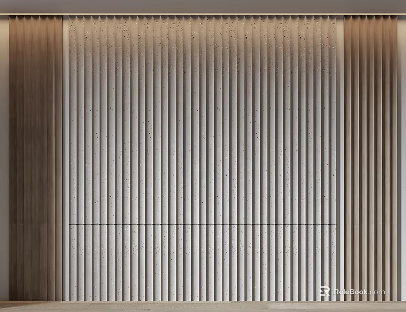 Modern Interior Wall Paneling With Vertical Stripes And Light Wood Finish 3d model 