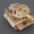 Weathered Sand Colored Military Tank With Long Cannon Turret And Metal Tracks