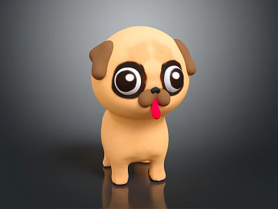 Cute Pug Dog Sculpture In Cartoon Style With Big Eyes And Tongue Out 3d model