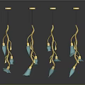 Modern Pendant Lights With Golden Curved Frames And Blue Petal Shaped Accents