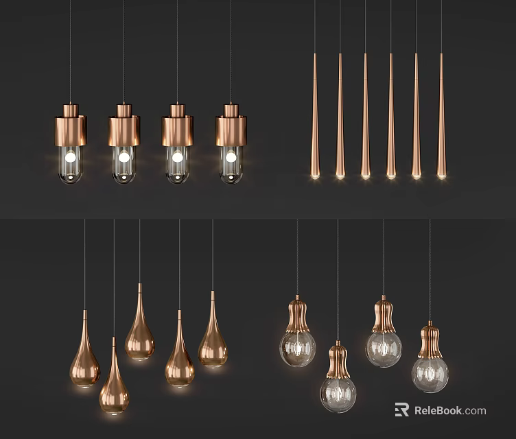 Modern Copper Hanging Pendant Lights Featuring Various Stylish Designs 3d model 