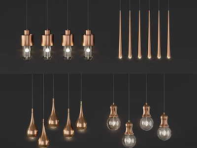 Modern Copper Hanging Pendant Lights Featuring Various Stylish Designs 3d model