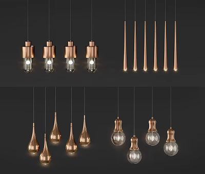 Modern Copper Hanging Pendant Lights Featuring Various Stylish Designs 3d model