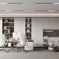Modern Office Interior Design With Open Layout White Chairs Work Desk And Plants 3d model