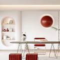 Modern Study Room Interior With Minimalist Decor And Red Details 3d model