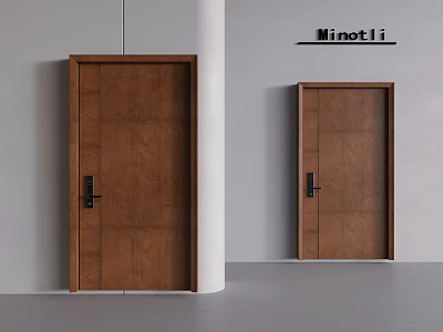 Two Modern Brown Wooden Security Doors With Sleek Design For Home Interior Safety 3d model