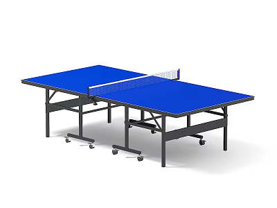 Portable Blue Ping Pong Table With Black Frame Wheels And Net For Sports 3d model