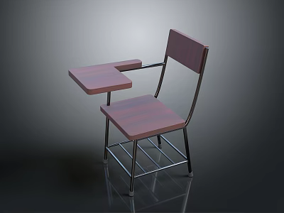Wooden Study Chair With Attached Writing Desk And Metal Frame 3d model