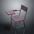 Wooden Study Chair With Attached Writing Desk And Metal Frame