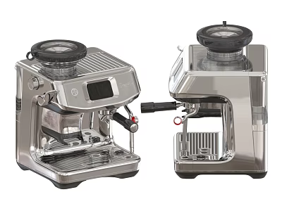 Stainless Steel Espresso Machines As Modern Kitchen Appliances With Knobs And Steam Wands 3d model