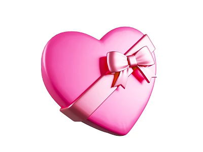Decorative Ornament Set Featuring Pink Heart Shaped Box With Ribbon Bow 3d model