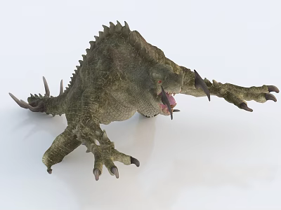 Game Movie Monster Character With Green Skin Spikes Open Mouth Sharp Claws And Red Eyes 3d model